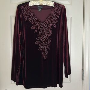 Lane Bryant Tunic Burgundy Stretch Velvet Sz 14/16 EUC
